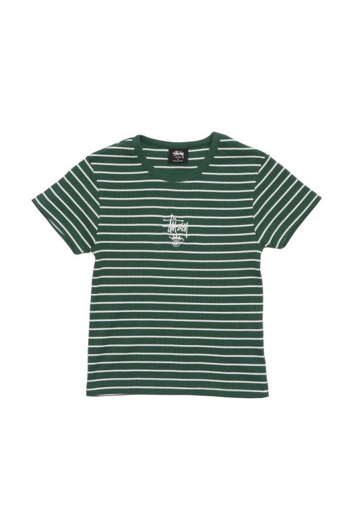 Stussy Womens Newport Strip Rib T Shirt Green - FXJMT9857